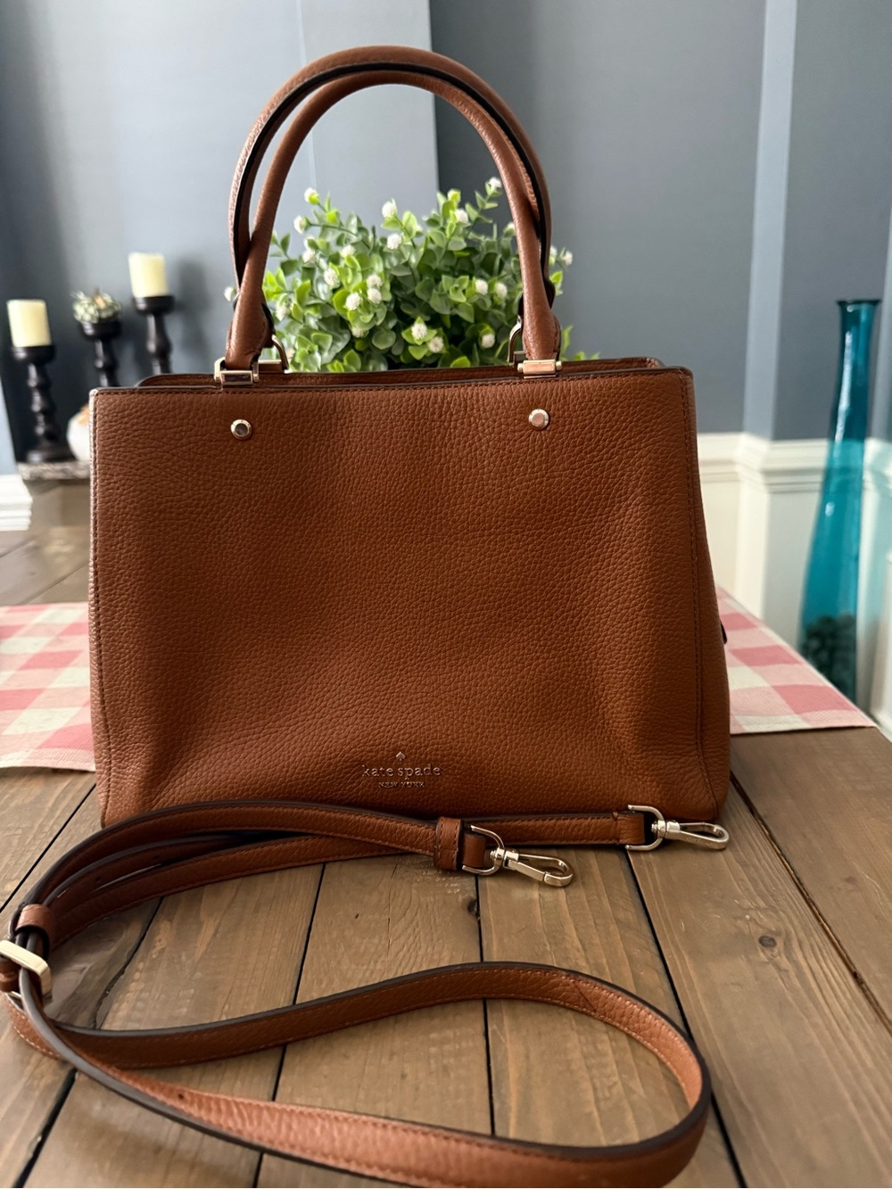 kate spade Pebbled Leather Satchel in Gingerbread Brown